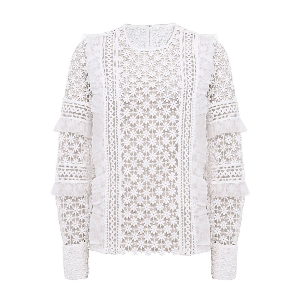 SELF-PORTRAIT White Daisy Frill Guipure Lace Top